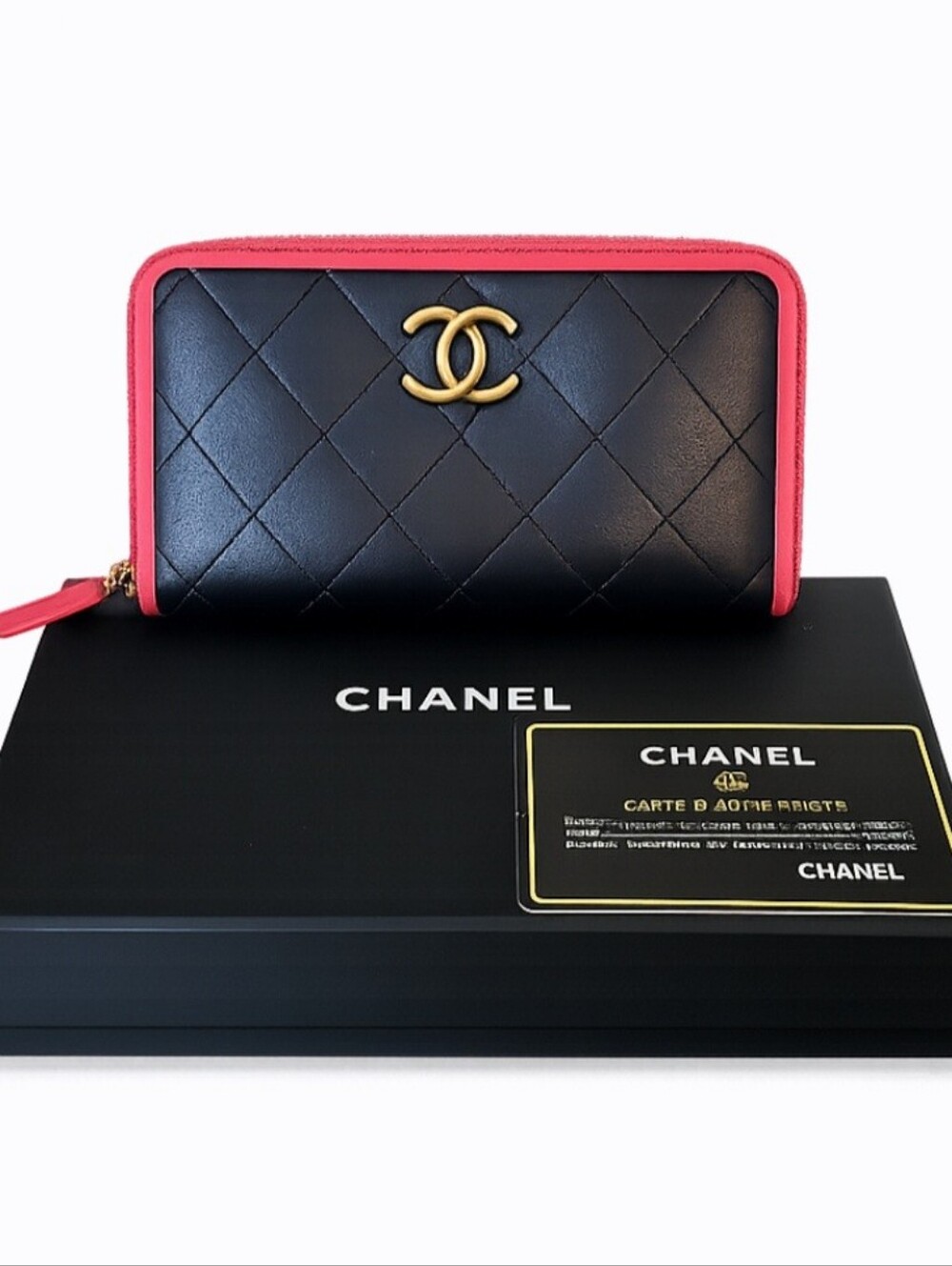 Chanel Matelasse Navy Pink Zip Medium Wallet